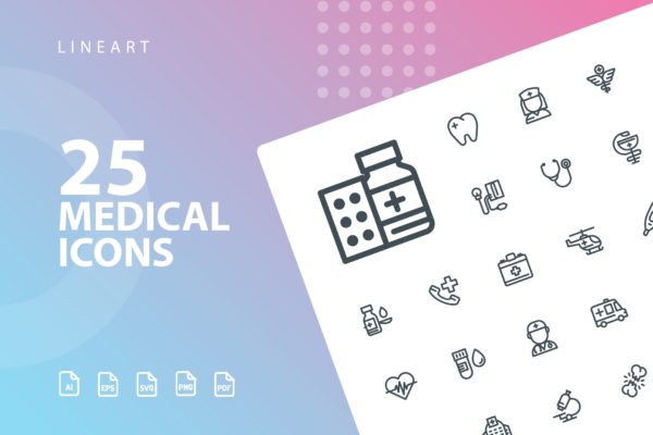 25枚医学药物主题矢量线性16素材精选图标 Medical Lineart Icons