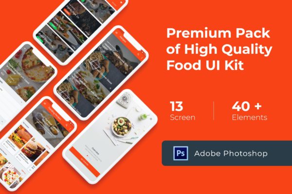美食烹饪食谱APP应用界面设计UI设计套件PSD模板 Food Cooking Recipes UI KIT for Photoshop