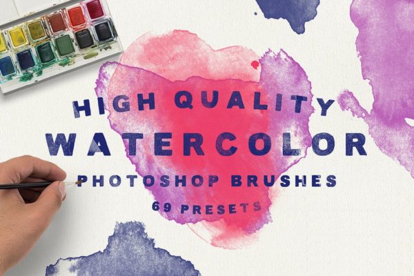 69款水彩艺术图案PS画笔笔刷 69 Watercolor Brushes for Photoshop