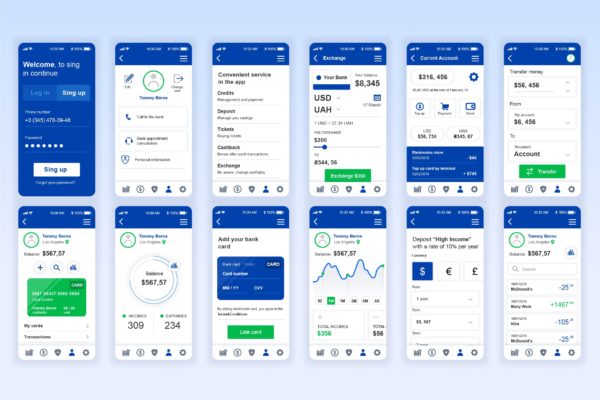 电子银行/网上银行APP应用用户交互界面UI设计套件 Banking Mobile App UX and UI Kit