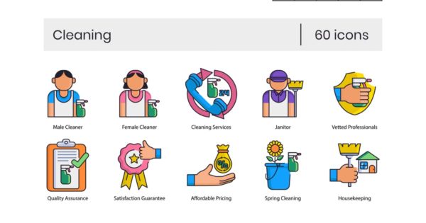60枚家政清洁服务主题矢量图标素材 60 Cleaning Icons | Contempo Series