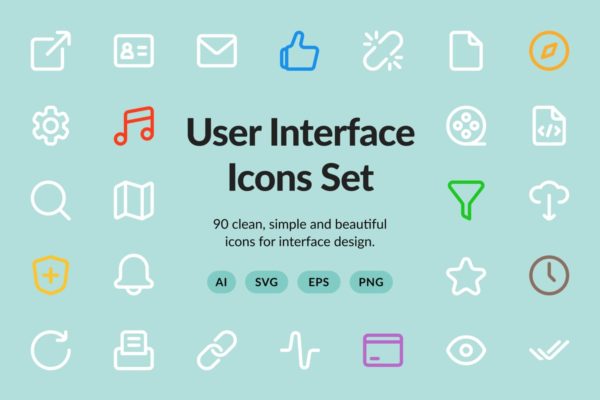 UI界面设计矢量图标集 User Interface Vector Set (90 icons)