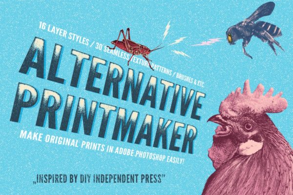 朋克文化DIY印刷品和GIG海报PS图层样式合集 Alternative Printmaker