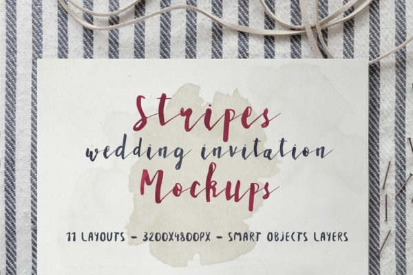 条纹风格婚礼设计物料样机模板 Stripes Wedding Invitation Mockups