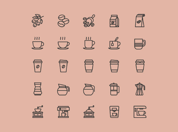 25枚咖啡主题矢量图标素材 25 Coffee Theme Icons &#8211; Vector .Ai