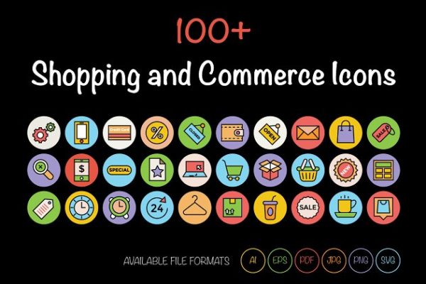 100+购物&amp;社区主题图标素材 100+ Shopping and Commerce Icons