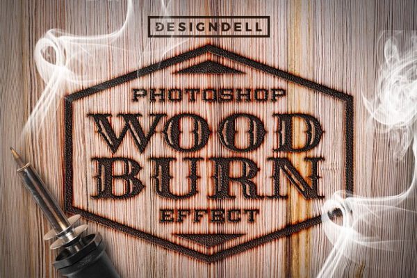 木板烙铁烧焦图层样式 Wood Burn Photoshop Effects