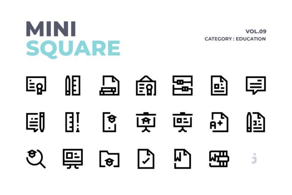 60个教育主题迷你简约风图标素材 Mini square &#8211; 60 Education Icons