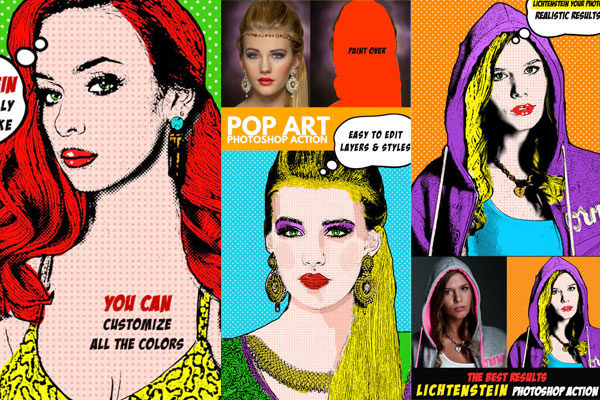 波普艺术卡通照片PS动作下载 Pop Art Photoshop Action (Lichtenstein Effect)