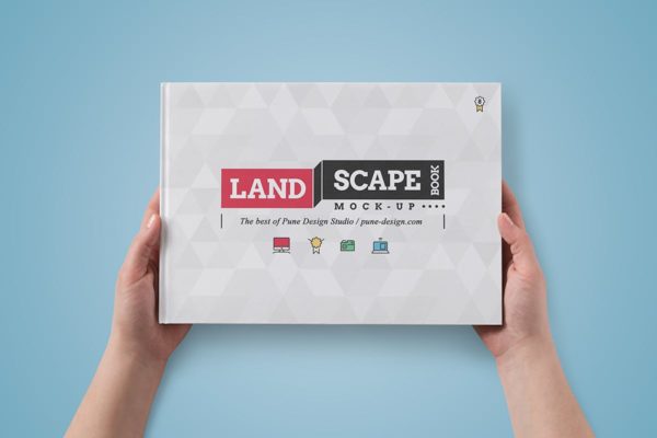精装企业画册产品目录设计展示样机模板 Landscape Book Mock-Up Set