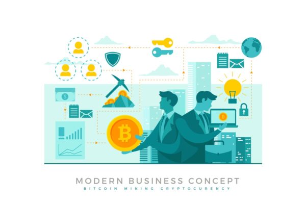 比特币挖矿主题概念插画免费素材 Bitcoin Mining Modern Business Concept