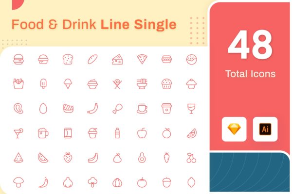 Line Senja图标系列：食物&amp;饮料美食主题矢量线性图标 Line Senja &#8211; Food &amp; Drink