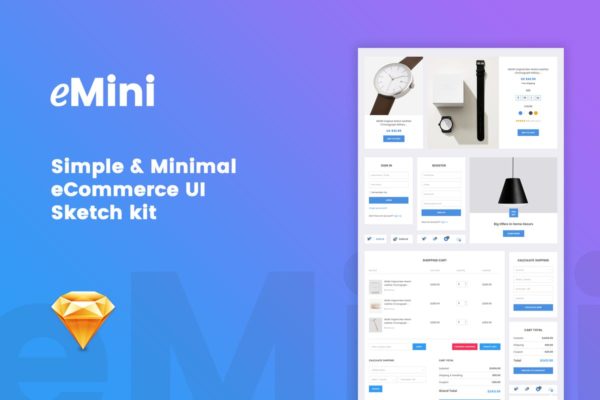 极简主义电子商务APP UI套件 eMini &#8211; Mini eCommerce UI Sketch kit