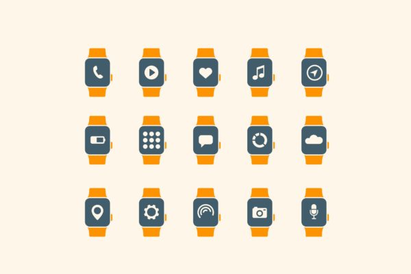 15枚智能手表APP应用主题矢量16图库精选图标 15 Smart Watch App Icons