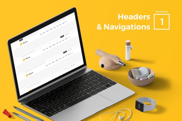 标题&amp;导航菜单网站UI设计模板V1 Headers &amp; Navigation for Web Vol 01