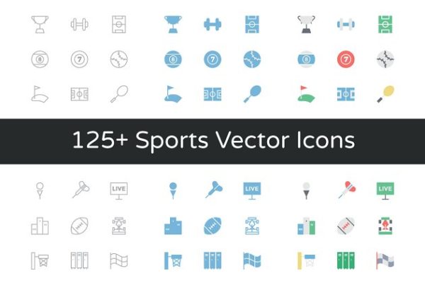 125+体育运动主题矢量图标 125+ Sports Vector Icons