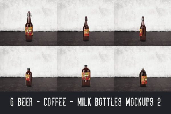 6个啤酒/咖啡/牛奶瓶外观设计16图库精选v2 6 Beer Coffee Milk Bottles Mockups 2