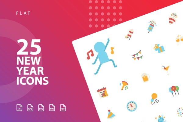 25枚新年主题扁平设计风格矢量图标 New Year Flat  Icons