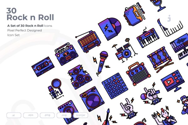30枚摇滚音乐矢量图标素材 30 Rock n Roll Icons