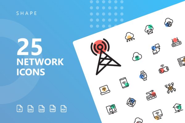 网络科技主题彩色圆点矢量16图库精选图标 Network Shape Icons