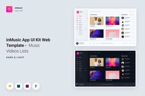 音乐网站在线音乐视频列表UI模板 inMusic App UI Kit Web Template &#8211; Music Videos