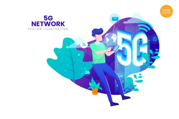 5G网络科技主题矢量概念插画 5G Ne