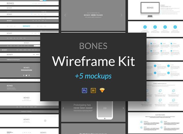 网页设计线框图素材包 Bones Wireframe Kit