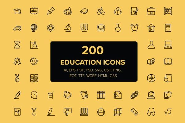 200枚教育主题图标 200 Education Icons