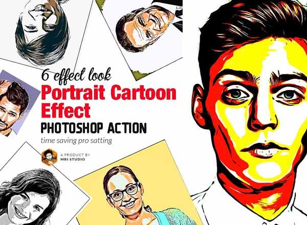 照片转逼真矢量剪影绘画效果PS动作 Portrait Cartoon Effect Action