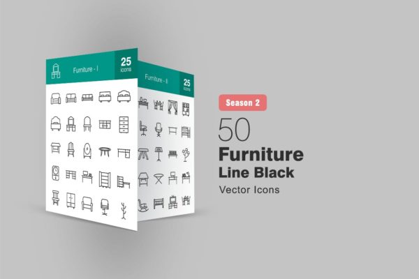50枚家具系列线性亿图网易图库精选图标 II 50 Furniture Line Icons Season II