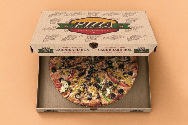 披萨牛皮包装盒设计效果图样机模板