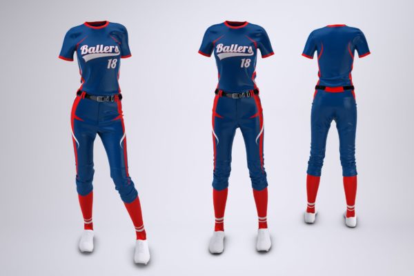 女子垒球队服制服设计效果图样机 Women&#8217;s Softball Uniform Mock-Up