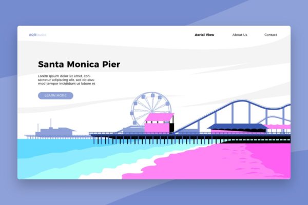 圣塔莫尼卡码头概念插画网站Banner&amp;着陆页模板 Santa Monica Pier &#8211; Banner &amp; Landing Page