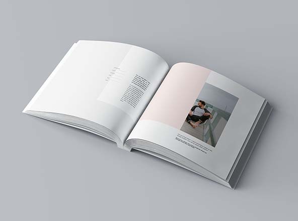 方形软封图书内页版式设计效果图样机普贤居精选 Square Softcover Book Mockup