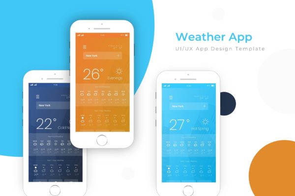 天气预报APP应用界面设计16设计网精选模板 Weather Template | App  Template