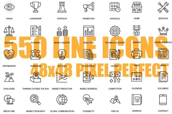 550枚商业设计理念线条图标 550 Line Icons Bundle