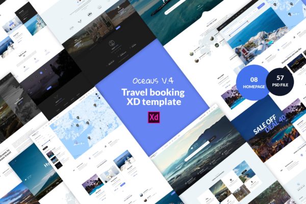 旅游&amp;酒店预订网站UI设计套件[XD] OCEAUS V4 -Tour &amp; hotel travel XD Template