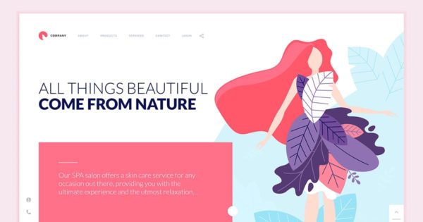 女性时尚品牌官网设计概念插画矢量模板 Beauty Web Page Design Template