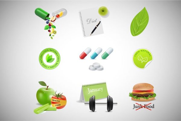 健康和健身及饮食和医学图标  Health and fitness icons