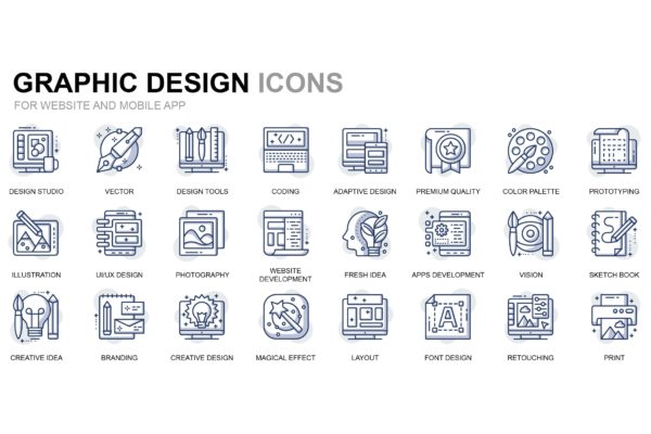 图形设计主题细线图标素材 Graphic Design Thin Line Icons