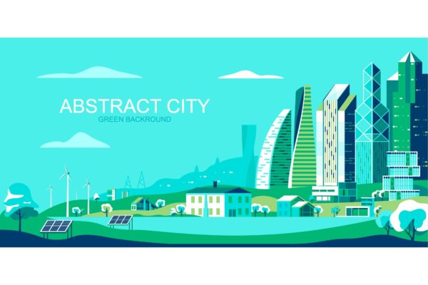 绿色城市主题网站Header设计矢量插画 Green City Vector Illustration Header Website