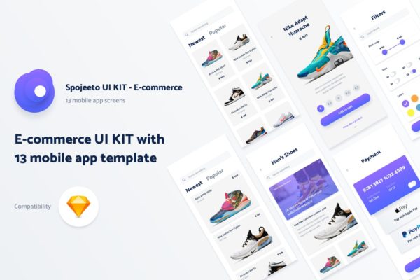 运动装备网上商城APP应用UI设计16设计网精选套件 Spojeeto E-commerce Mobile App UI Kit