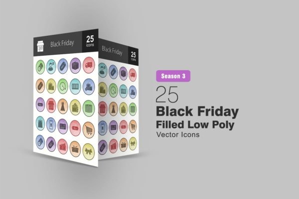 25枚黑色星期五主题多边形填充色矢量16设计素材网精选图标 25 Black Friday Filled Low Poly Icons