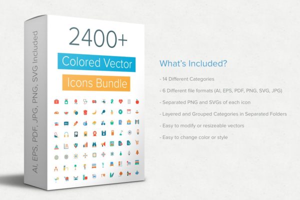2400+彩色矢量图标 2400+ Colored Vector Icons Bundle