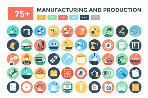 75+制造生产行业图标 75+ Manufacturing &amp; Production Icons
