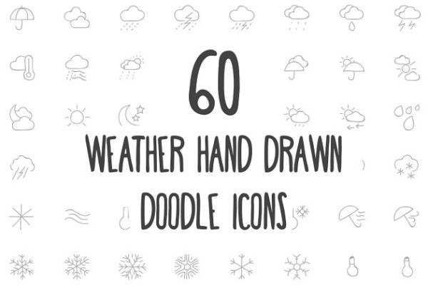 60款手绘涂鸦风格天气主题图标 60 Weather Hand Drawn Doodle Icons