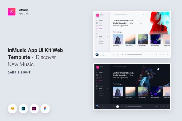 在线音乐音乐视频封面界面设计模板 inMusic App UI Kit Web Template &#8211; Discover