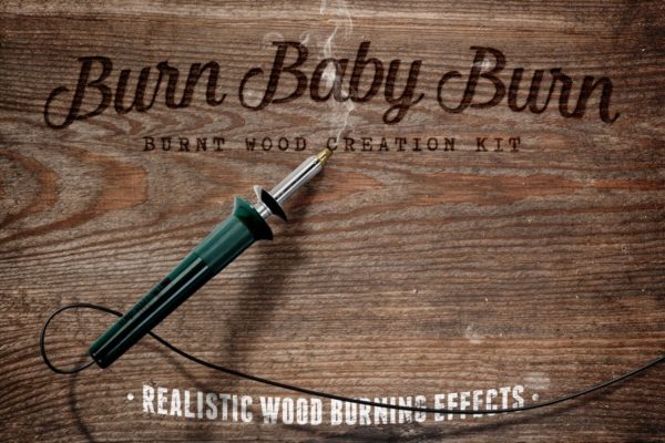 电刻笔灼烧文本图层样式 Burn Baby Burn Woodburning FX Kit