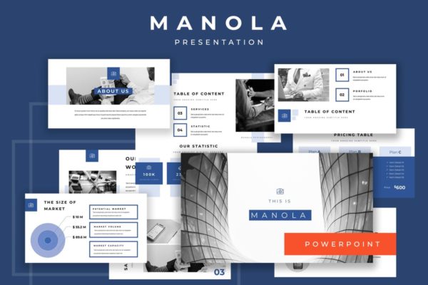 非常适合创意设计企业的PPT模板素材 Manola Pitch Deck Powerpoint Presentation