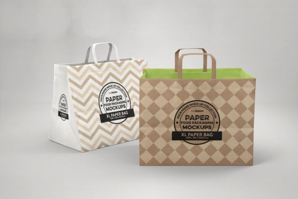 加大型购物纸袋设计图16素材网精选模板 XL Paper Bags with Flat Handles Mockup